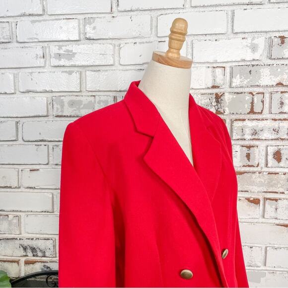 Vintage 90s Fundamental Things Petites Red Wool Double Breasted Blazer Jacket 6 - Picture 4 of 11